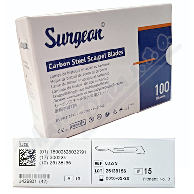 Čepelky skalp.SURGEON č.15 sterilní 100ks