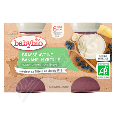 BABYBIO ovesné mléko-banán-borůvky 6m+ 2x130g