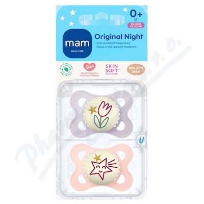 MAM Dudlík Original Night box 0+m fialo/růžový 2ks