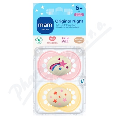 MAM Dudlík Original Night box 6+m růžový/žlutý 2ks