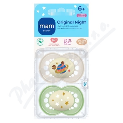 MAM Dudlík Original Night box 6+m šedý/zelený 2ks