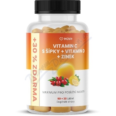 MOVit Vitamin C s šípky+Vitamin D+Zinek tbl.90+30