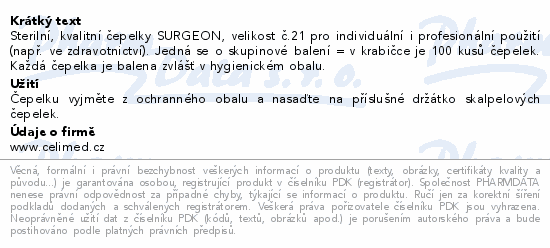 Čepelky skalp.SURGEON č.21 sterilní 100ks