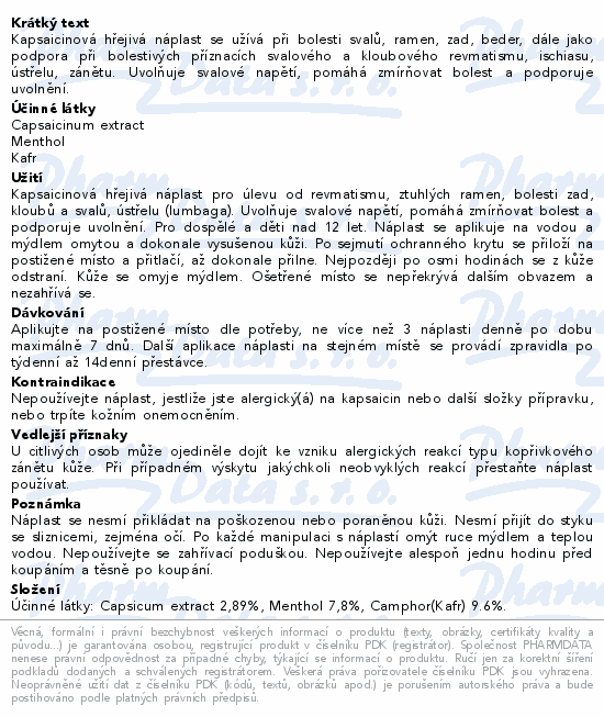 CAPSICOLLE kapsaicinová hřej.náplast 12x18cm 50ks