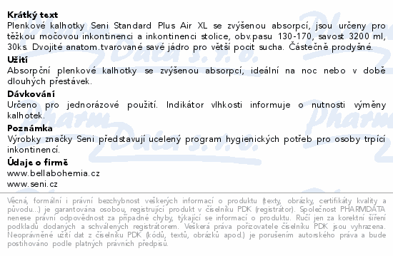 Seni Standard Plus Air inkon.plenk.kalhotkyXL 30ks