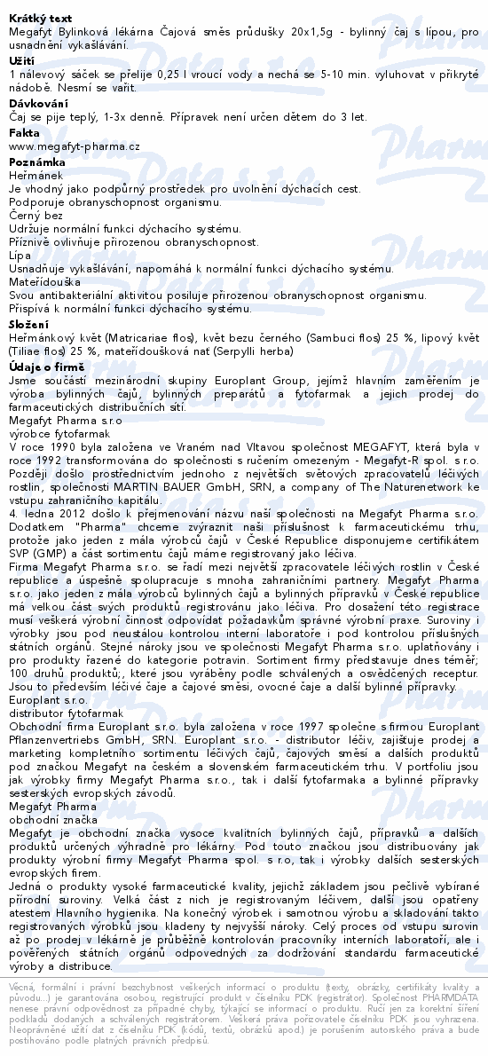 Megafyt Bylink.lékárna Čaj.směs průdušky 20x1.5g