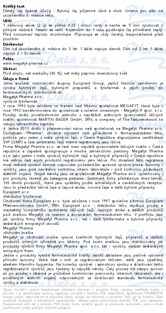 Megafyt Dětský čaj spánek 20x2g