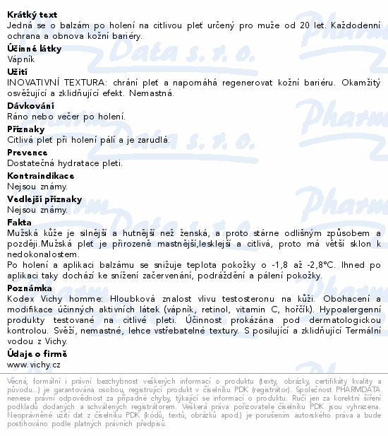 VICHY HOMME Sensi-Baume balzám po holení 75ml