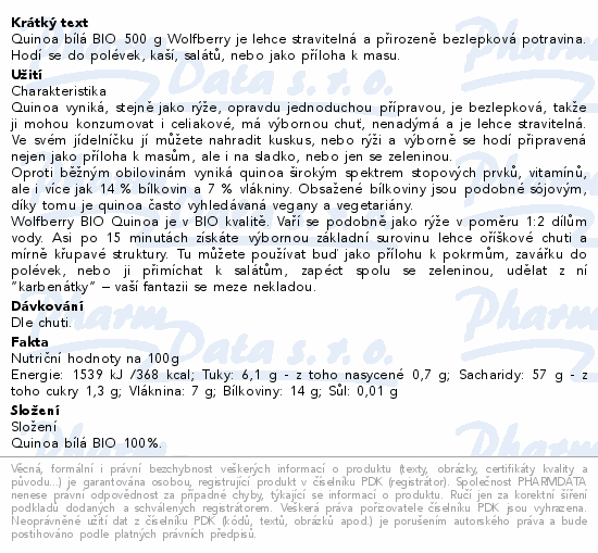 Quinoa bílá BIO 500g Wolfberry