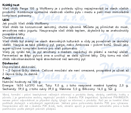 Perga Včelí chléb 100g Wolfberry