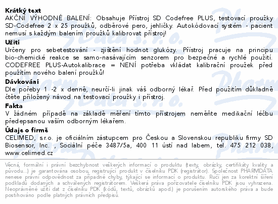 Glukometr SD-Codefree PLUS AKCE+50 proužků navíc