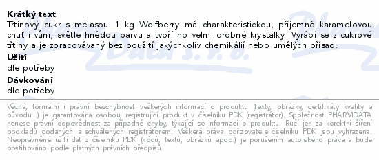 Třtinový cukr s melasou 1kg Wolfberry