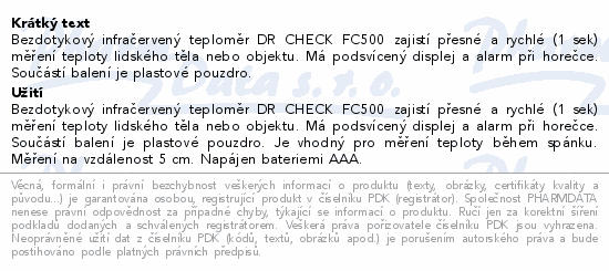 DR CHECK FC500 bezdotykový infračervený teploměr