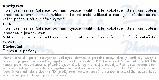 Allnature Bílá čokoláda pecičky 500g