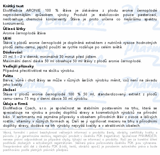 Aronie Černý jeřáb 100% šťáva 500ml EkoMedica