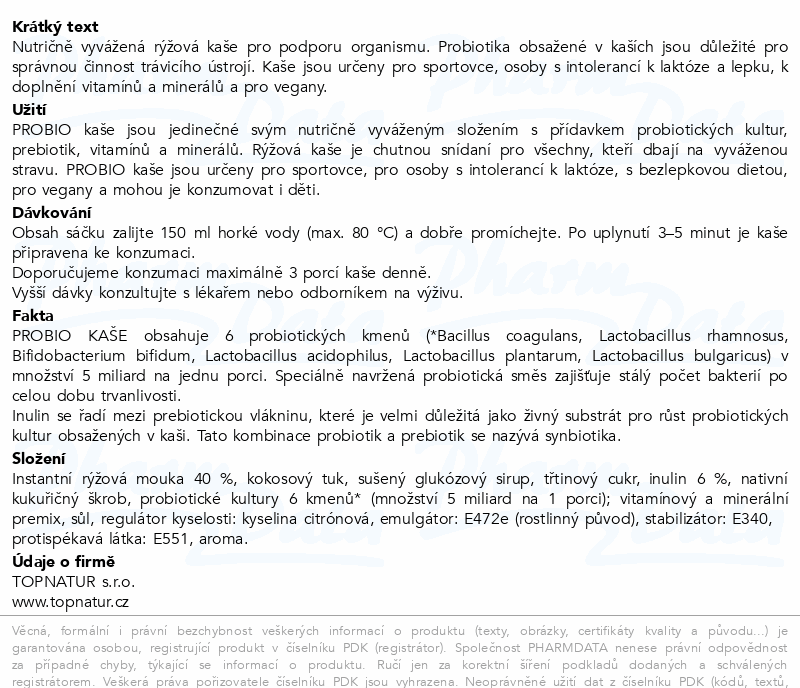 Topnatur Probio rýžová kaše natural 60g