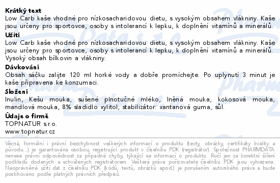 LOW CARB kaše mandlová 60g TOPNATUR