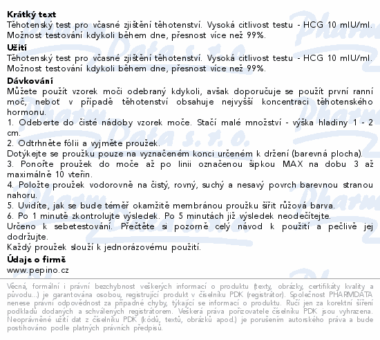 Pepino Těhotenský test dipstrip 2ks