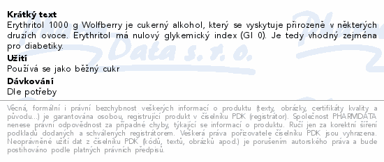 Erythritol 1000g v sáčku Wolfberry