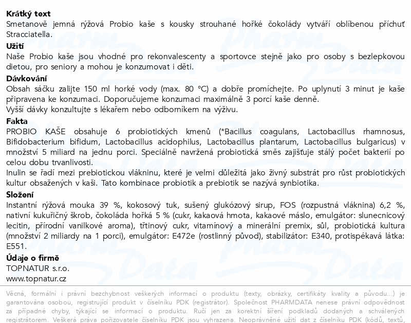 Topnatur Probio rýžová kaše stracciatella 60g