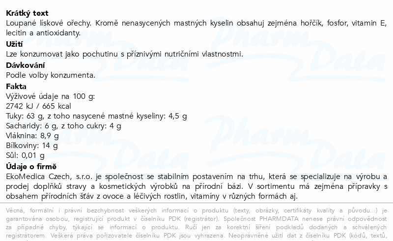 Lískové ořechy blanšírované 250g EkoMedica