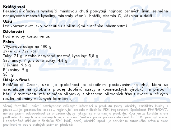 Pekanové ořechy 250g EkoMedica