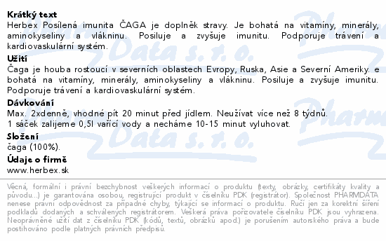 HERBEX lékárna Posílená imunita ČAGA n.s.20x3g