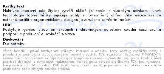 Stylies Comfort and Care nahřívací pás bederní