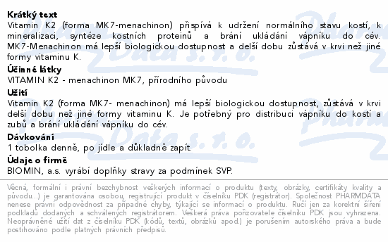 Biomin VITAMIN K2 120 60 tob.