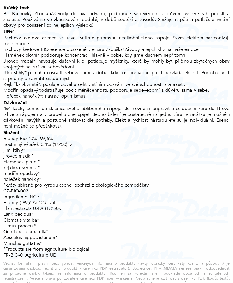 BIO Bachovky Zkouška/Závody květová esence 20ml