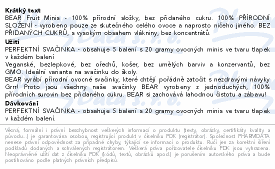 BEAR Fruit Minis Raspberry&Blueberry 5x20g