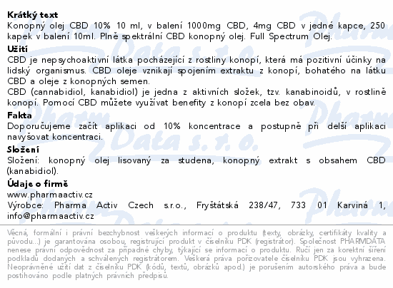 CBD 10% Full Spectrum Konopný olej 1000mg 10ml