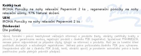 IROHA Ponožky na nohy relaxační Pepermint 1pár
