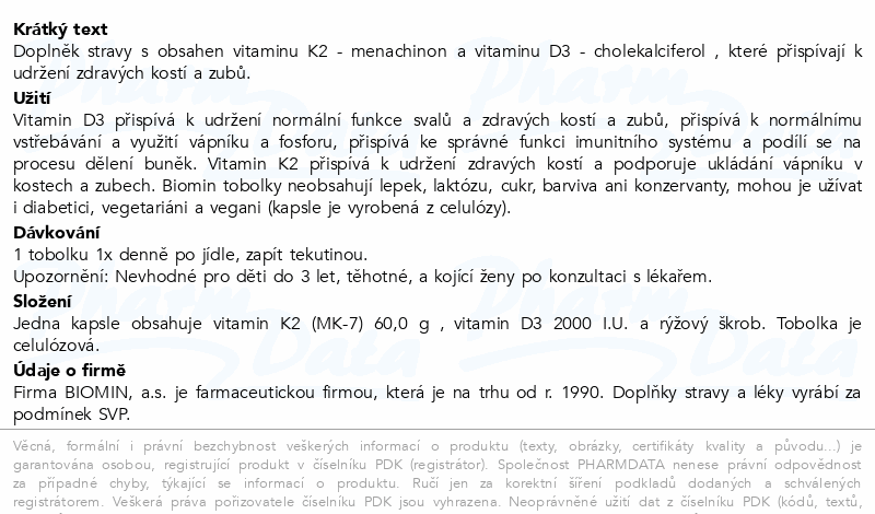 Biomin VITAMIN K2+D3 2000 I.U. PREMIUM tob.60+30