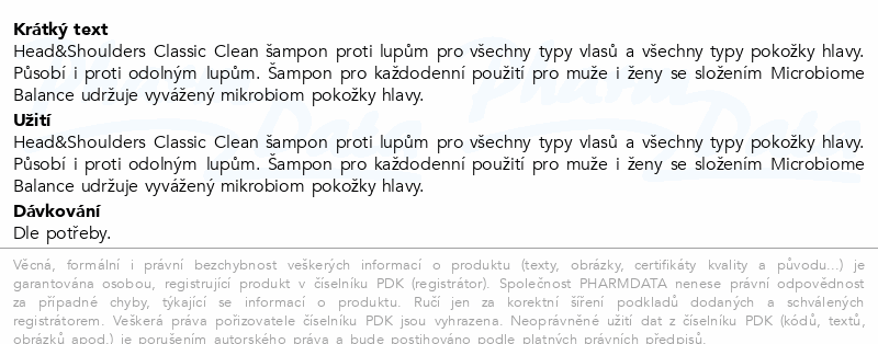 H&S Classic Clean šampon 800ml