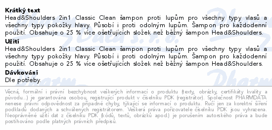 H&S Classic Clean šampon+balzám 2v1 625ml
