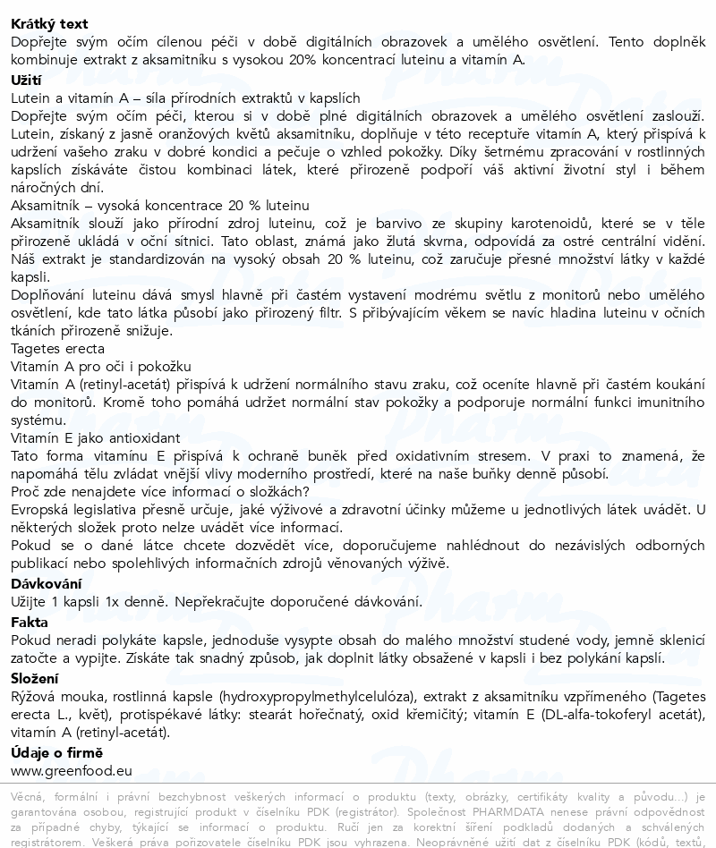 GreenFood Lutein+Vitamin A cps.90