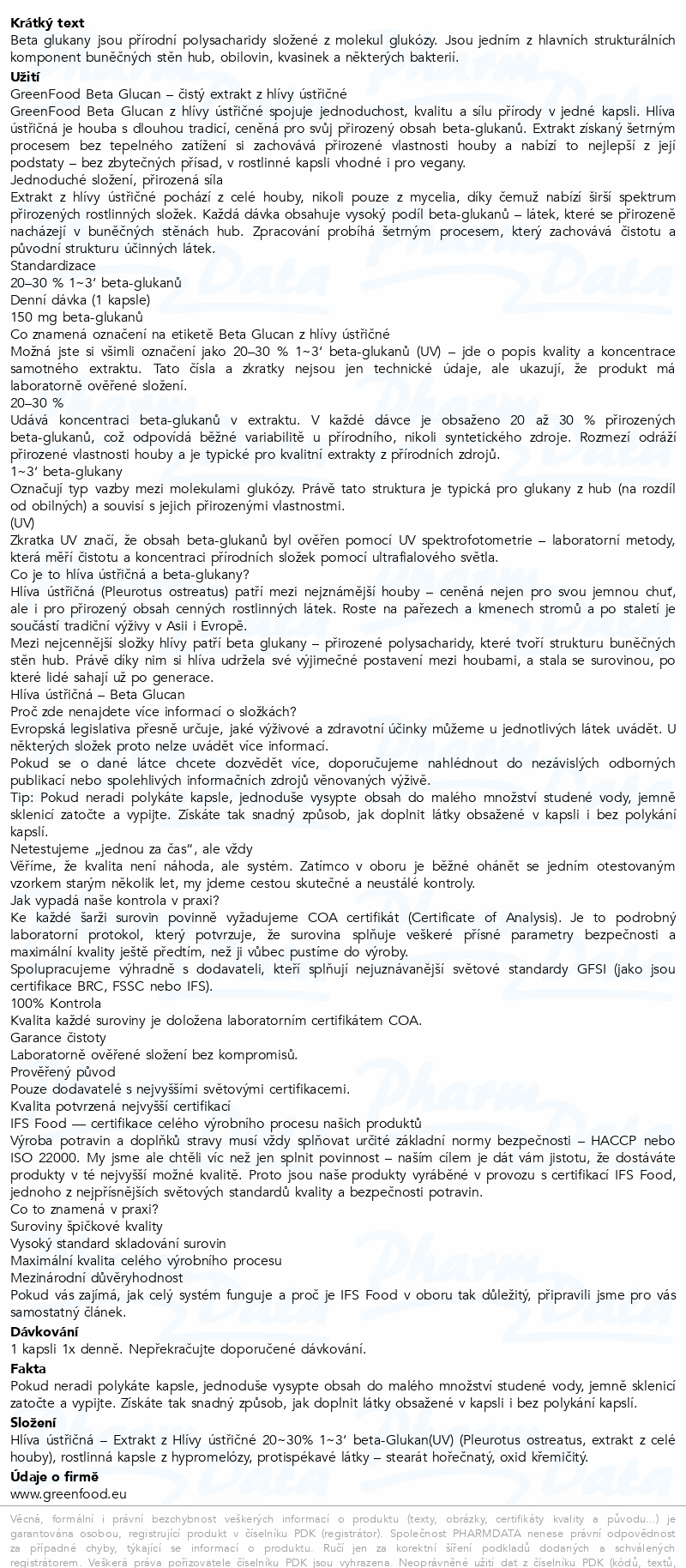 GreenFood Beta Glucan Extract cps.90