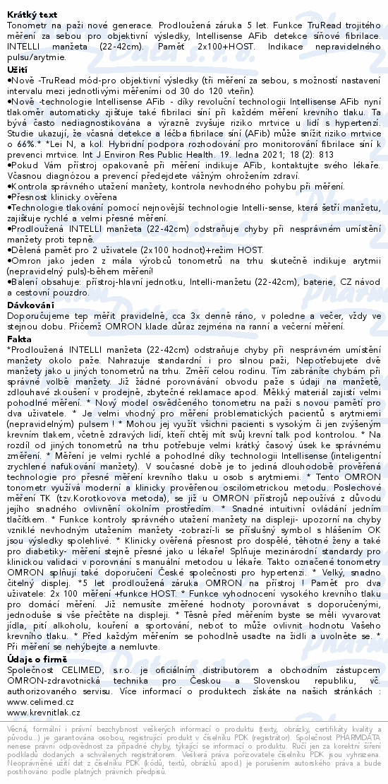 Tonometr digi.OMRON M6 Comfort AFib pažní