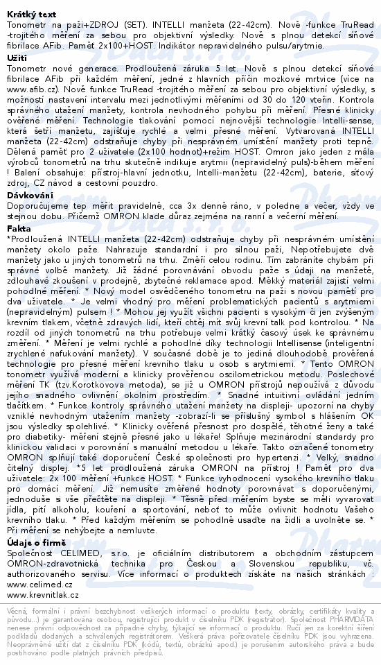 Tonometr digi.OMRON M6 Comfort pažní+zdroj