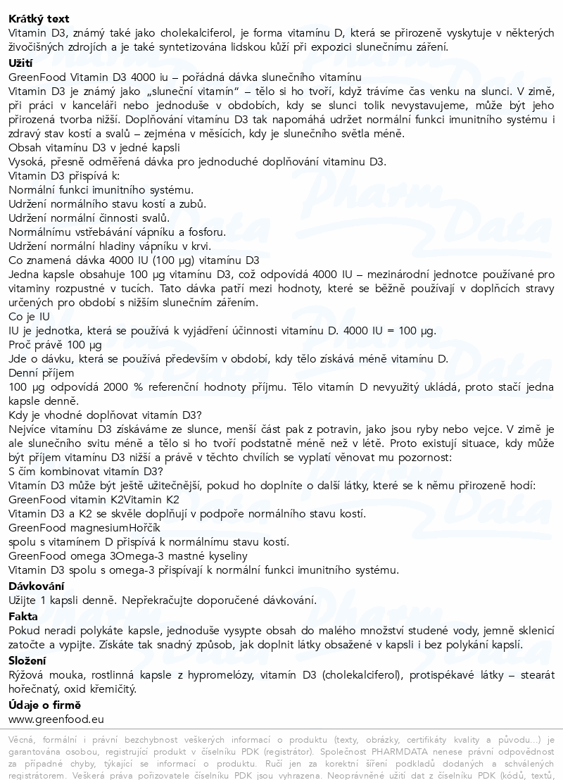 GreenFood Vitamin D3 4000IU cps.90