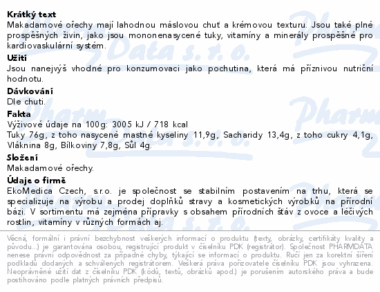 Makadamové ořechy 250g EkoMedica