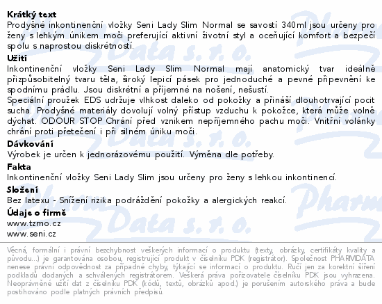 Seni Lady Slim Normal inkont.vložky 1+1 2x20ks