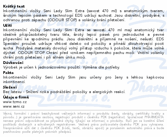 Seni Lady Slim Extra inkont.vložky 1+1 2x15ks