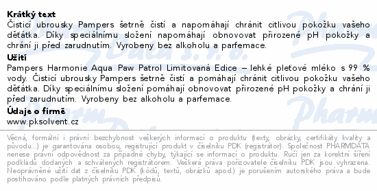 Pampers Harmonie Aqua čist.ubr.Paw patrol 15x48ks