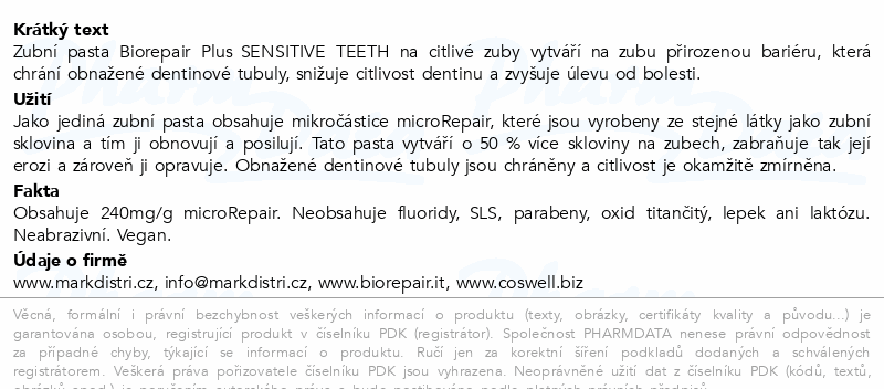 Biorepair Plus zubní pasta Sensitive Teeth 75ml