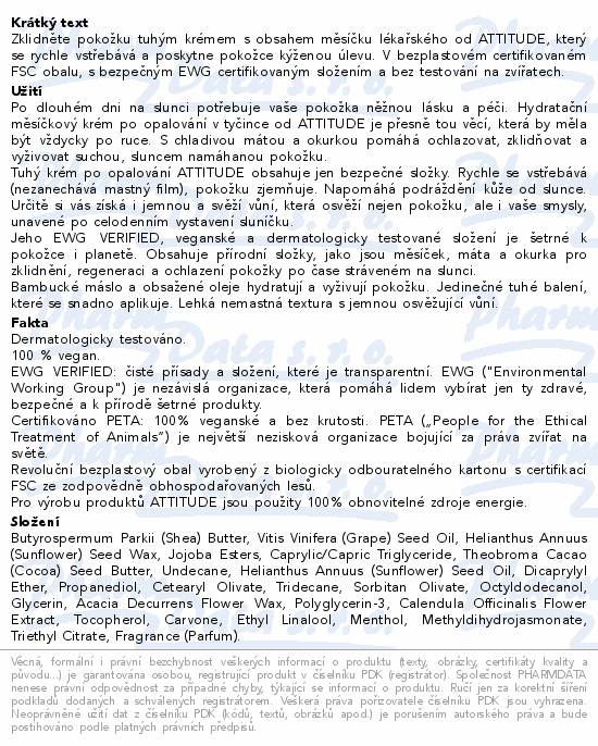 ATTITUDE Zklidňuj.krém po opalov.máta okurka 60ml