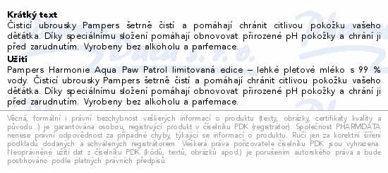 Pampers Harmonie Aqua čist.ubr.Paw patrol 9x48ks