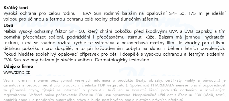 Eva Sun rodinný balzám na opalování SPF50 175ml