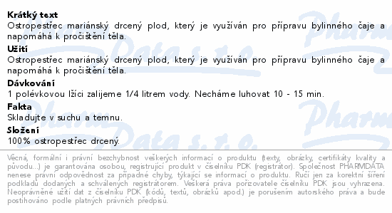 Ostropestřec marián.čaj drcený plod 500g Wolfberry